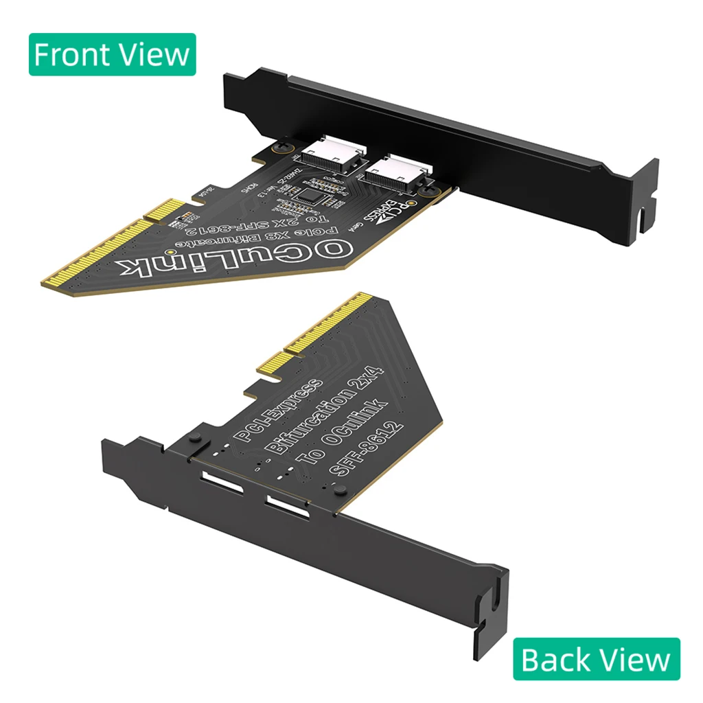 PCIe 4.0 X8 to Dual OCuLink SFF-8612 Expansion Card PCIe Bifurcation x4x4 Adapter 64Gbps for eGPU External Graphics NVMe/U.2 SSD