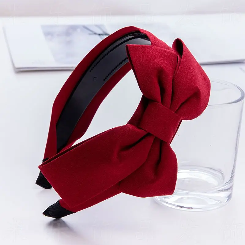 Wine Red Stylish Headbands for Women Korean Hairband Women\'s  New Vintage Bow Wide Edge Headband Hairpin Hairpin Jewelry