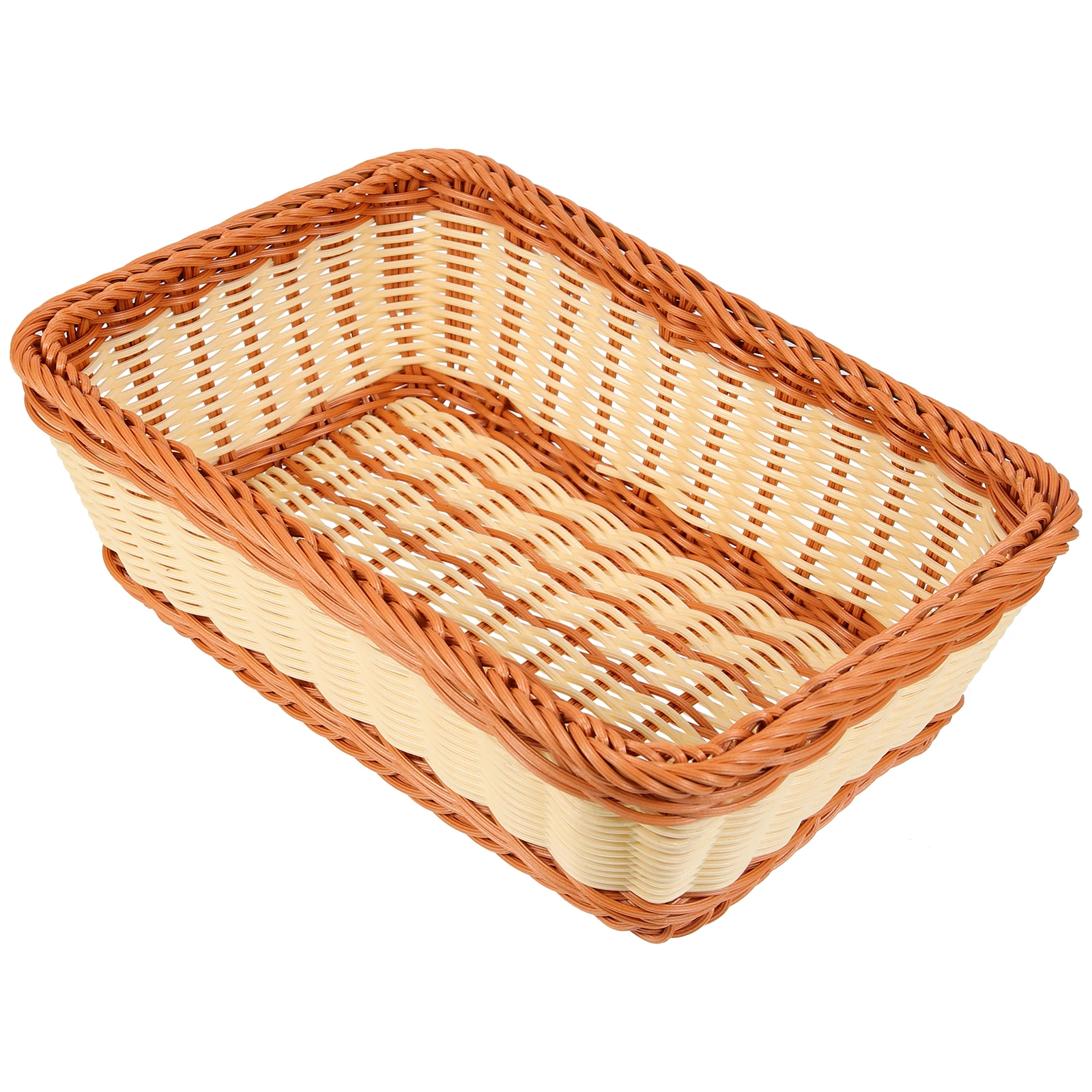 

Woven Bread Basket 30x20x10CM Double Color Plastic Rattan Kitchen Home Storage Fruit Baskets Household Tabletop Container Pantry