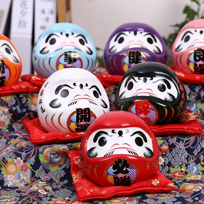 

4.5 inch Japanese Ceramic Daruma Doll Lucky Charm Fortune Ornament Fengshui Zen Craft Money Box Home Tabletop Decoration Gifts