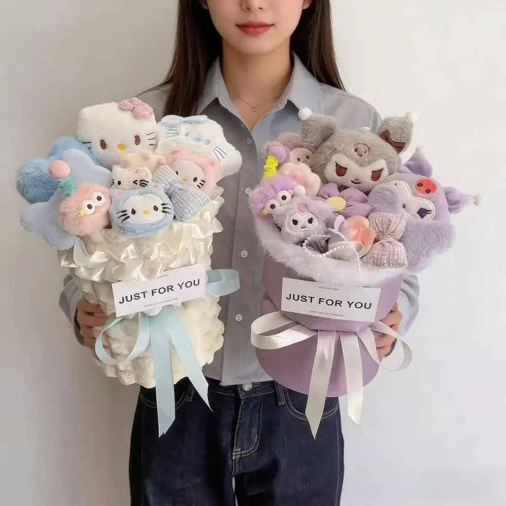 Cartoon Hello Kitty Doll Bouquet Anime Cute Bouquet Plush Decorate Girls Festival Gift Graduates Day Gift