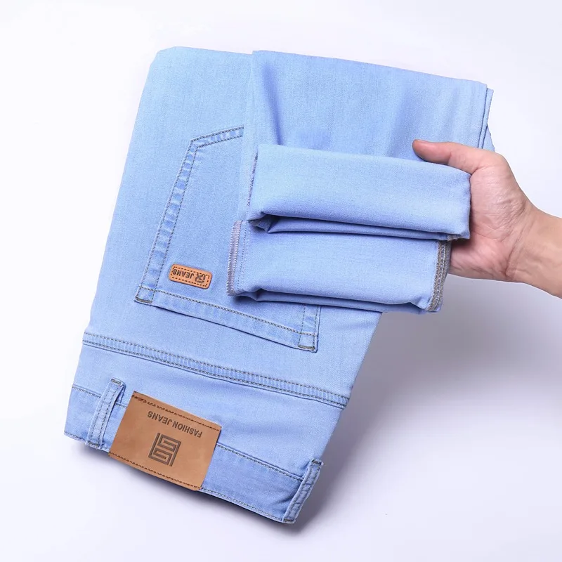 

2026 High Lyocell Spring Summer Jeans Regular Fit Straight Ice Silk Style Business Casual Light Blue Stretch Cotton Denim