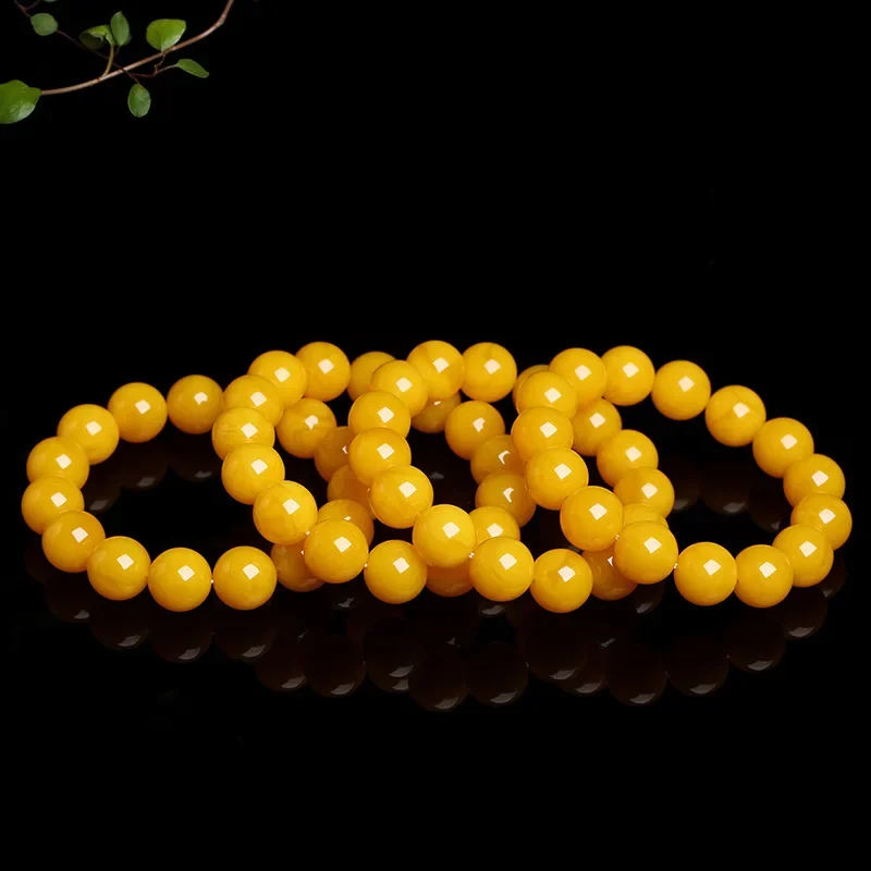 Old Honey Wax Bracelet Amber Chicken Oil Yellow Single Ring Buddha Bead Bracelet Accessories Rosary Jewelry for Men and Women