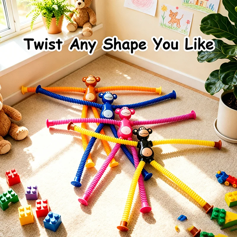 HefengCL Telescopic Suction Cup Monkey Pop Tube Fidget Toy Stretchable Twistable Sensory Toy Stress Relief Kids Birthday Party G view 4