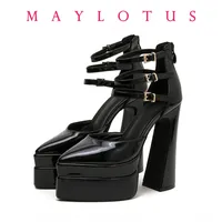 Round Toe High Heels 2024 Basketball Platform Women's Shoes With Straps Sexy Pump 14cm Latest Buckle Casual Pumps