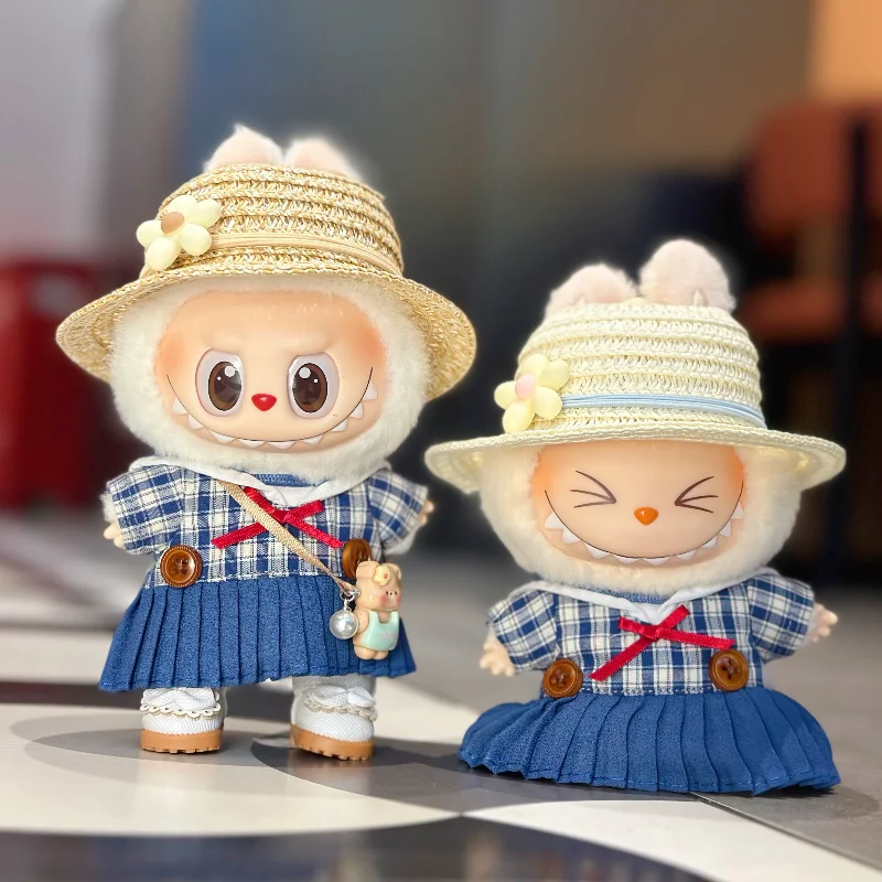 

Suitable for 17cm V1 V2 V3 Labubu Vinyl Doll Clothes Skirt Straw Hat Shoes Set Cartoon Cute Clothes Replacement Accessories Gift
