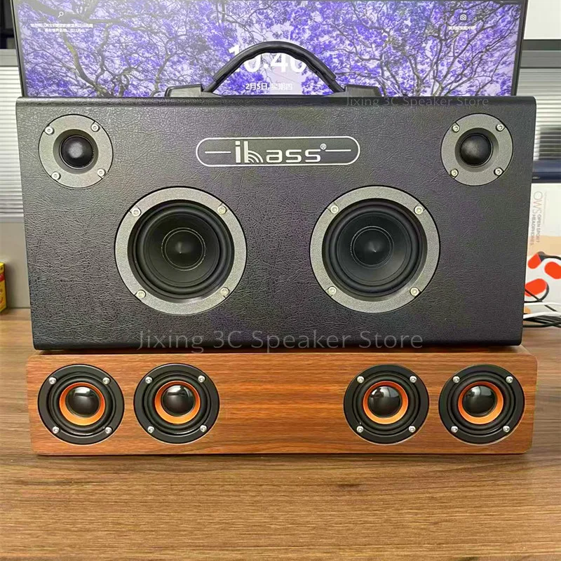 

High Power Wireless Bluetooth Speaker Wooden Desktop Subwoofer Home Karaoke System Shocking Lossless HiFi Surround Music Player