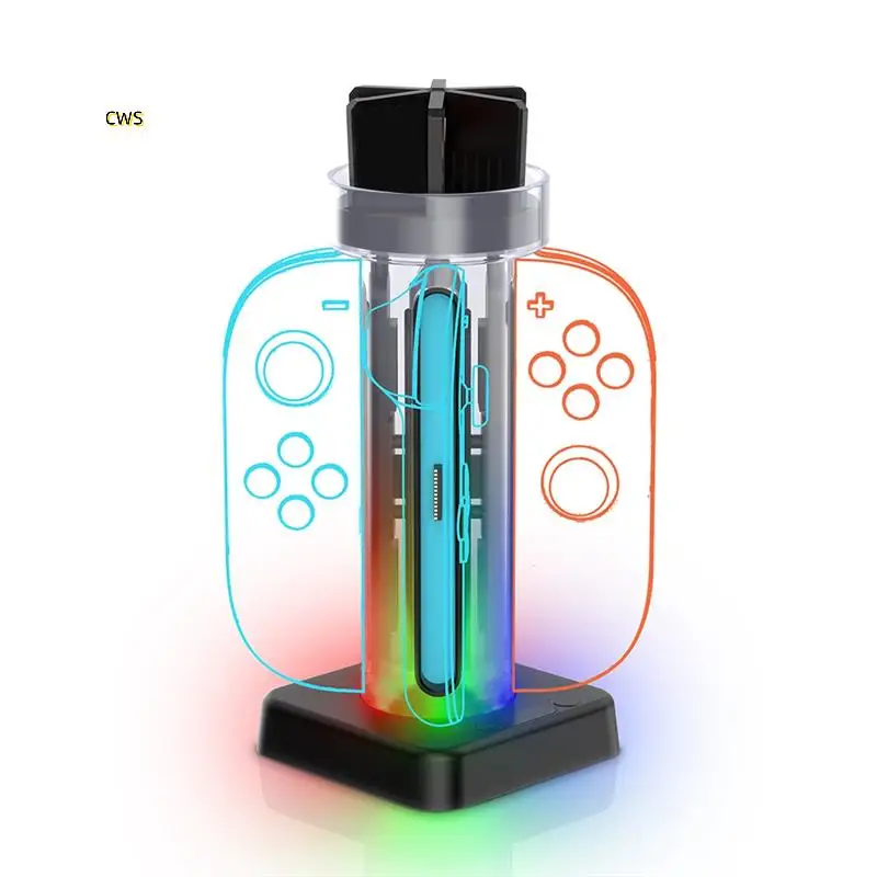 محطة شحن 4 في 1 للتبديل 2 رف تخزين بطاقة تحكم Joy-Con مع شاحن وحدة تحكم مؤشرات LED