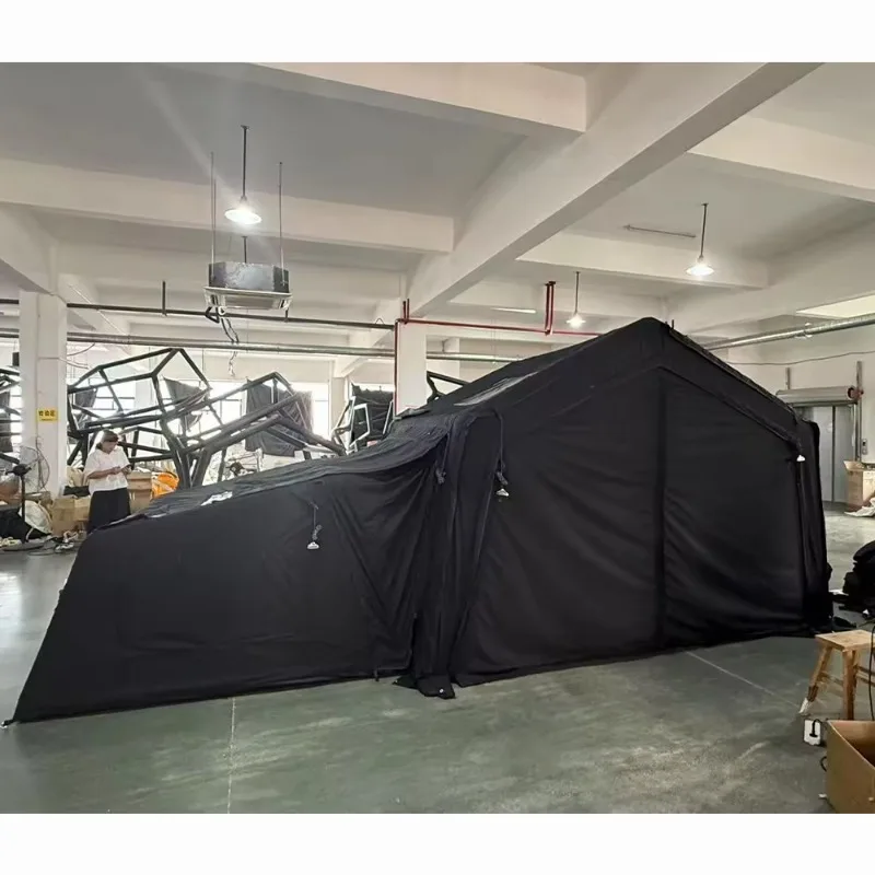 

2026Black Inflatable Marquee Instant up Family Tent Foldable Polyester Cotton Fireproof Camper Blowup Cabin Tent for Club Party