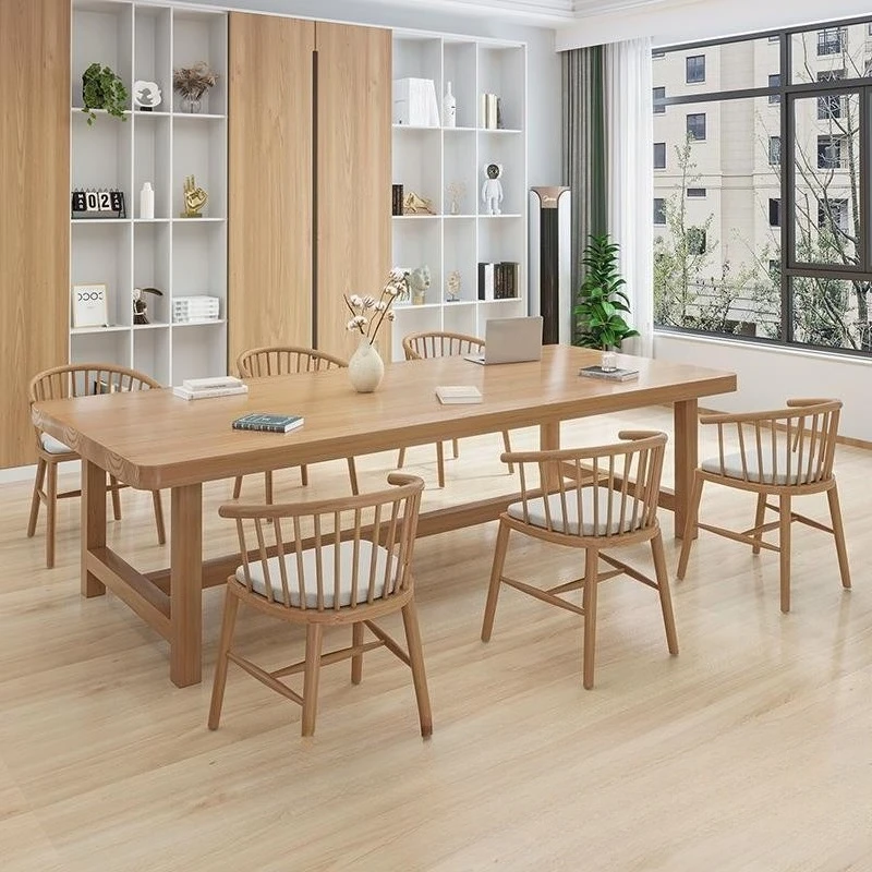 Solid wood desk home workbench log color living room long table