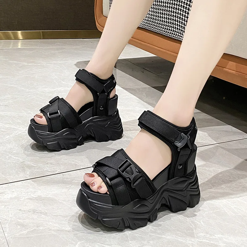 Summer Women Sport Sandals Ladies Wedge Sandal Buckle High Heels Platform Shoes Woman 2023 Hoof Woman Thick Bottom Sandalias