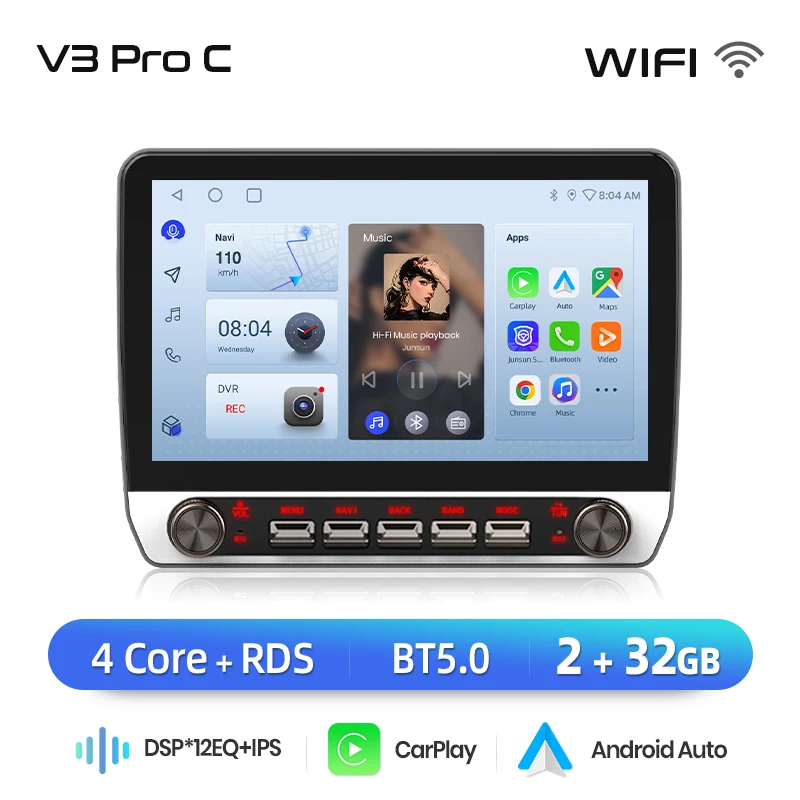 Junsun 10.1 "Draadloze Carplay Android Auto Autoradio voor Fiat Ducato 2006 2007-2013 Stereo met knoppen Bluetooth GPS Navi 4G DSP