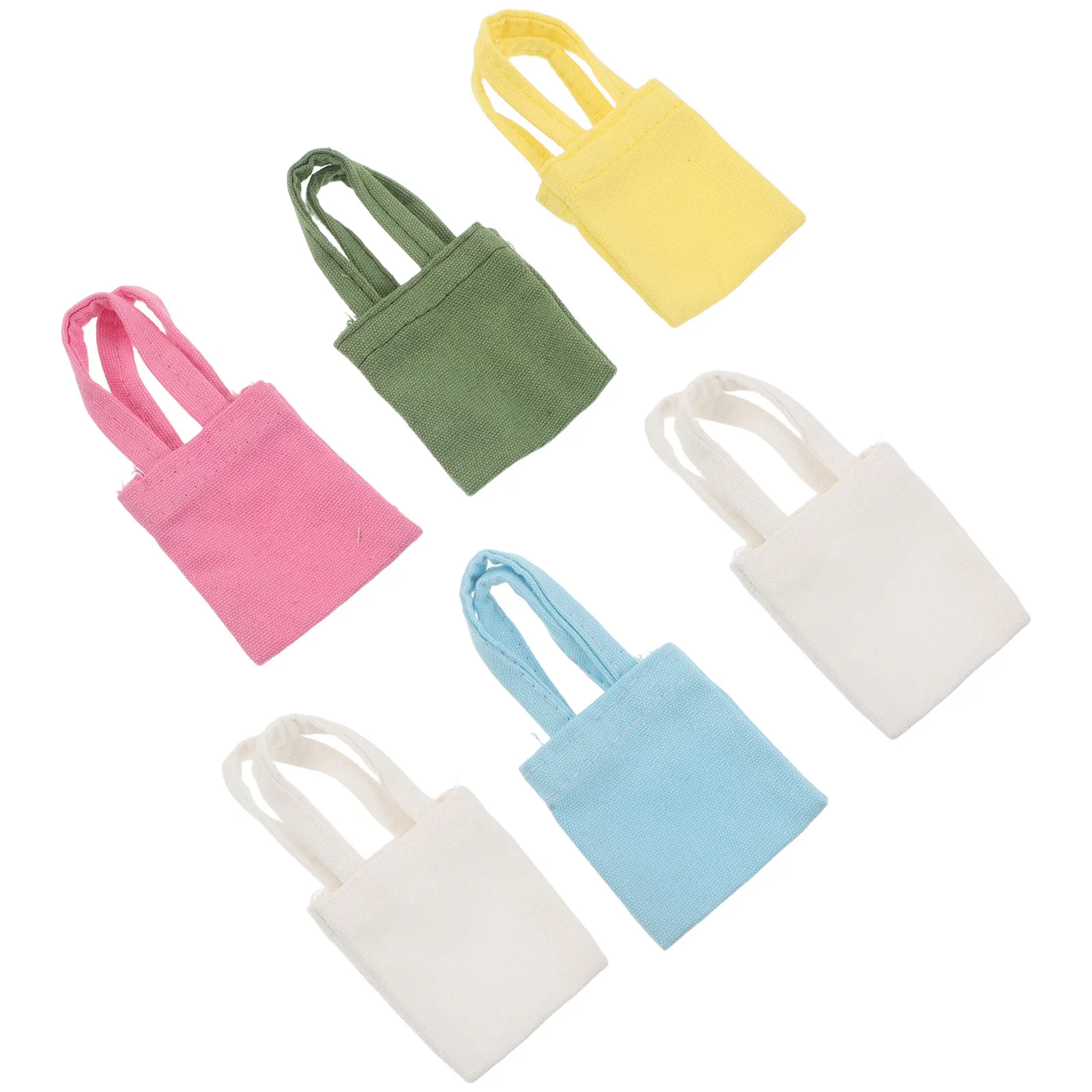 

6Pcs Mini Canvas Tote Bag Dollhouse Decoration - Realistic Handheld Pouch Photography Prop Micro Scene Adornment 1:6