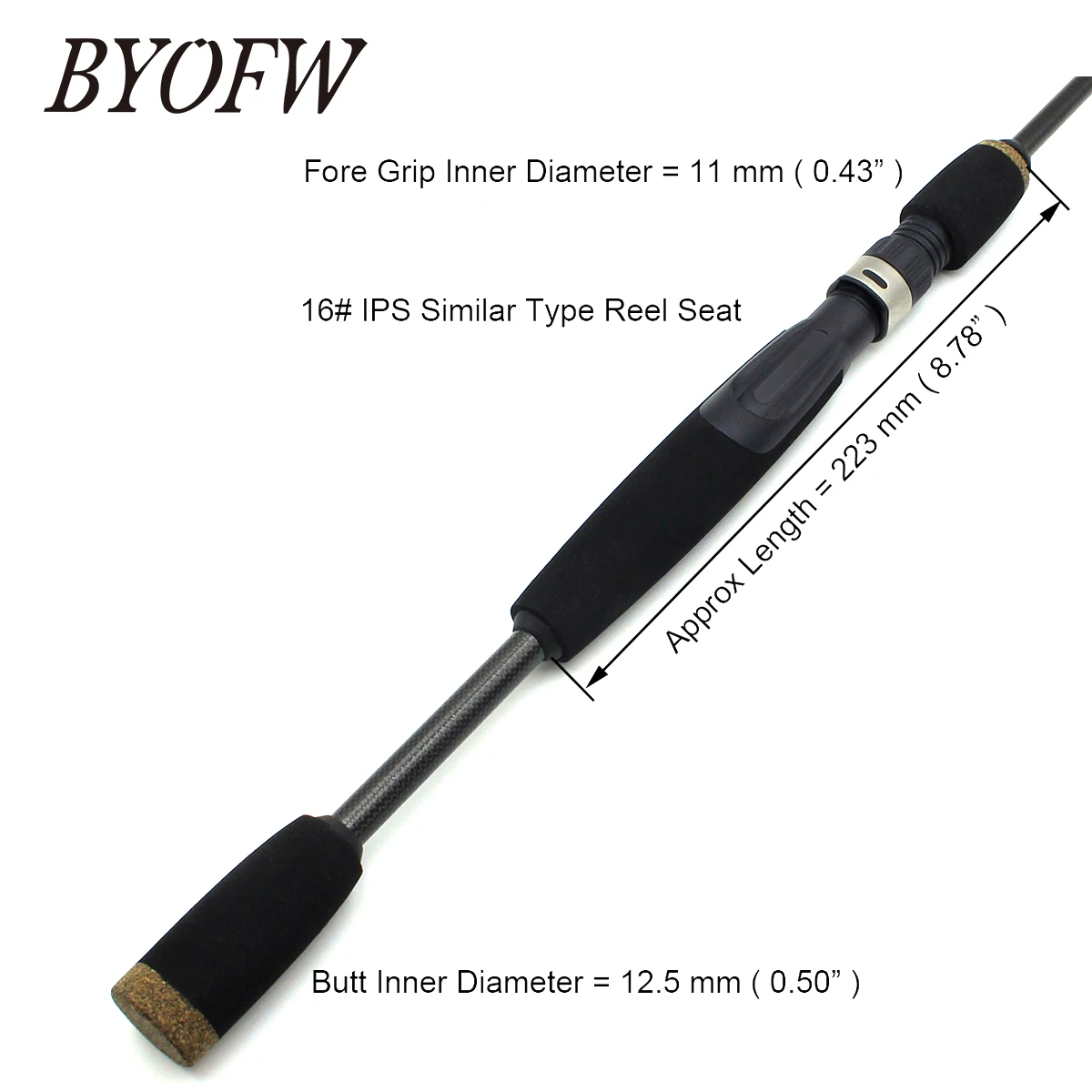 BYOFW 1 Kit/pack Spinning Fishing Rod Handle Rubber Cork Butt Grip Black EVA Material With Reel Seat for DIY Replacement Parts