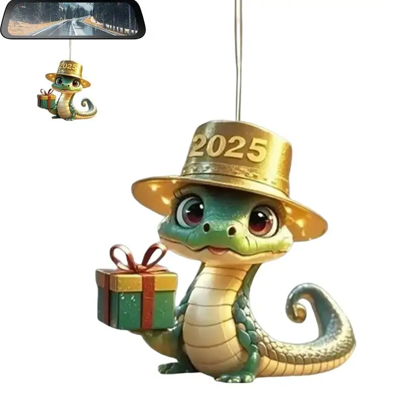 8 cm Cute Acrylic Snake Shape Pendant 2D Flat Cartoon Animal Ornament 2025 Car interior decoration Home Christmas Decorations