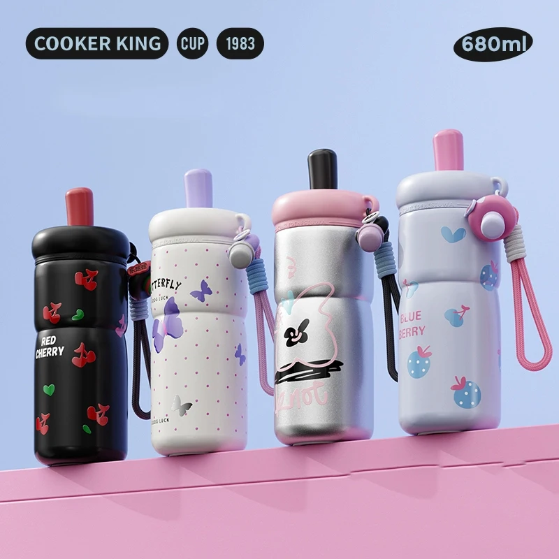 

COOKER KING Изолированный стакан с соломинкой, 680 мл, герметичная дорожная кружка большой емкости, термос из нержавеющей стали для горячей и холодной воды