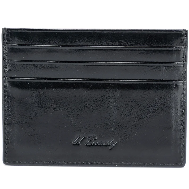 Frid Blokkeren Kaarthouder Zwarte Olie Waxed Echt 100% Koe Lederen Credit Card Id-kaart Houder Slanke Card Wallet UBCW0005