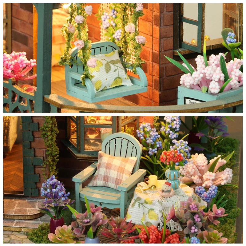 Casa delle bambole in legno fai-da-te Elfo Garden Villa in miniatura con kit di mobili Casa 3D assemblare giocattoli per bambini Regalo di compleanno per adulti Casa