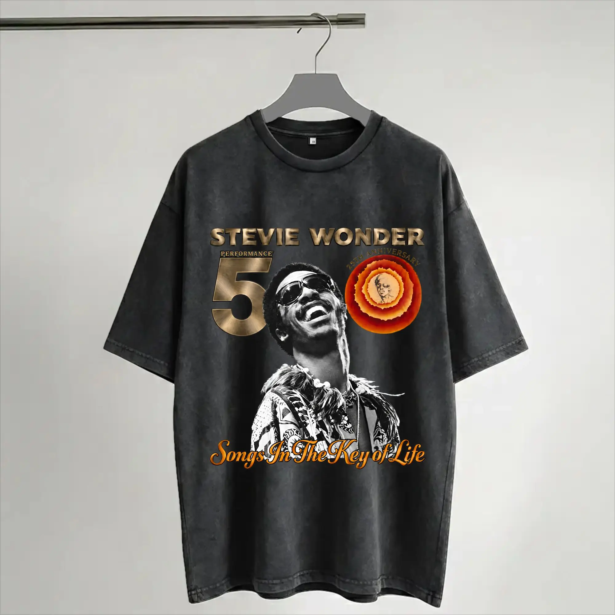Stevie Wonder Songs in The Key of Life 50th Anniversary Tour  Washed T Shirt Streetwear T-Shirt  Tees Tops for Men Women