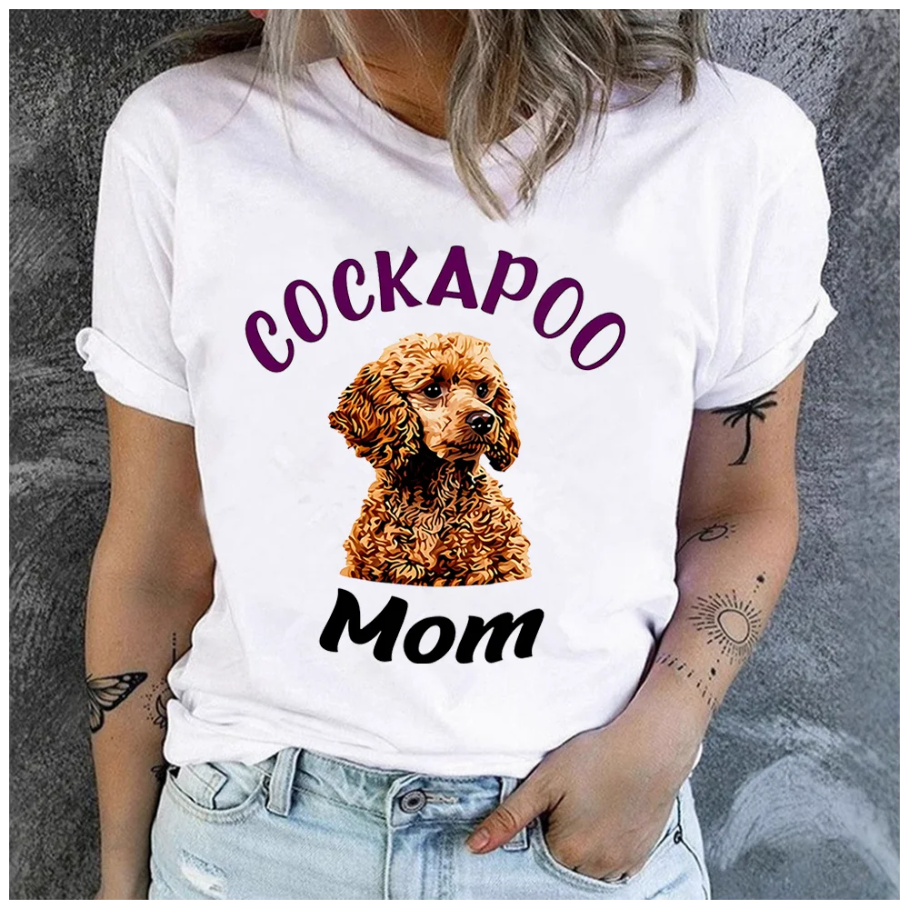 Cotton 100% Cockapoo Mom Dog Portrait Print Women T Shirt Pet Lover Graphic Tee Casual Short Sleeve Summer Ladies Dog Owner Top