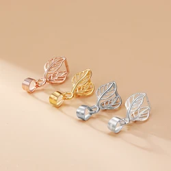 2pc 925 Sterling Silver Leaf Shaped Pendant Pinch Bail Clasps Necklace Hooks Clips Connector DIY Jewelry Making Findings
