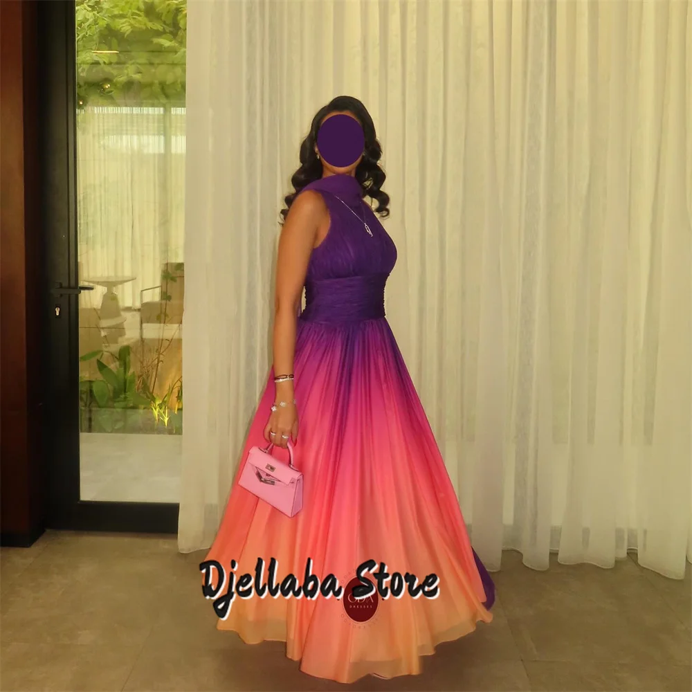 

Purple And Orange Mermaid Evening Dress Pleat Strapless Arabic Wedding Party Gowns Dubai A-line Prom Dress Customized
