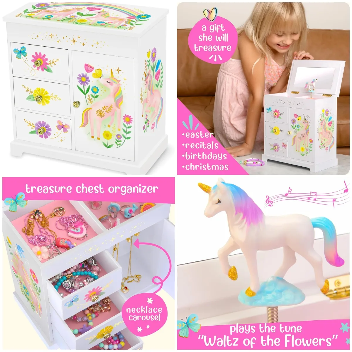 

Unicorn Musical Jewelry Box for Girls - Unicorn Toys for Girls Age 4-6 - Kids Jewelry Box with Drawers - 9 x 5 x 9.3 in