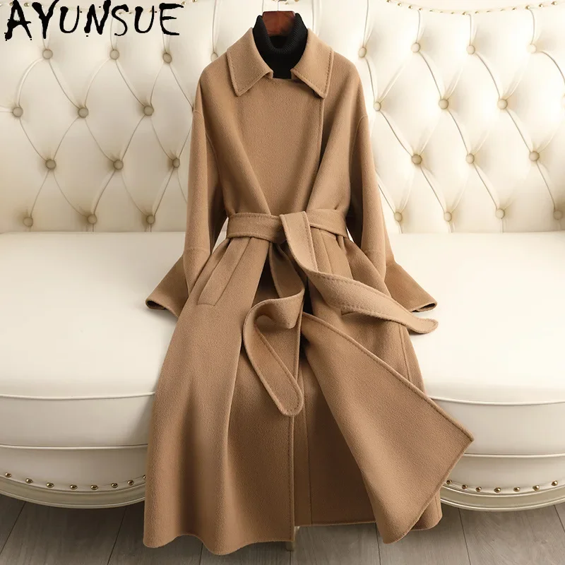 AYUNSUE 90% Real Wool Jackets Womens Luxury Long Coat Women 2024 Autumn Winter New in Outerwears Fashion Female Clothing пальто