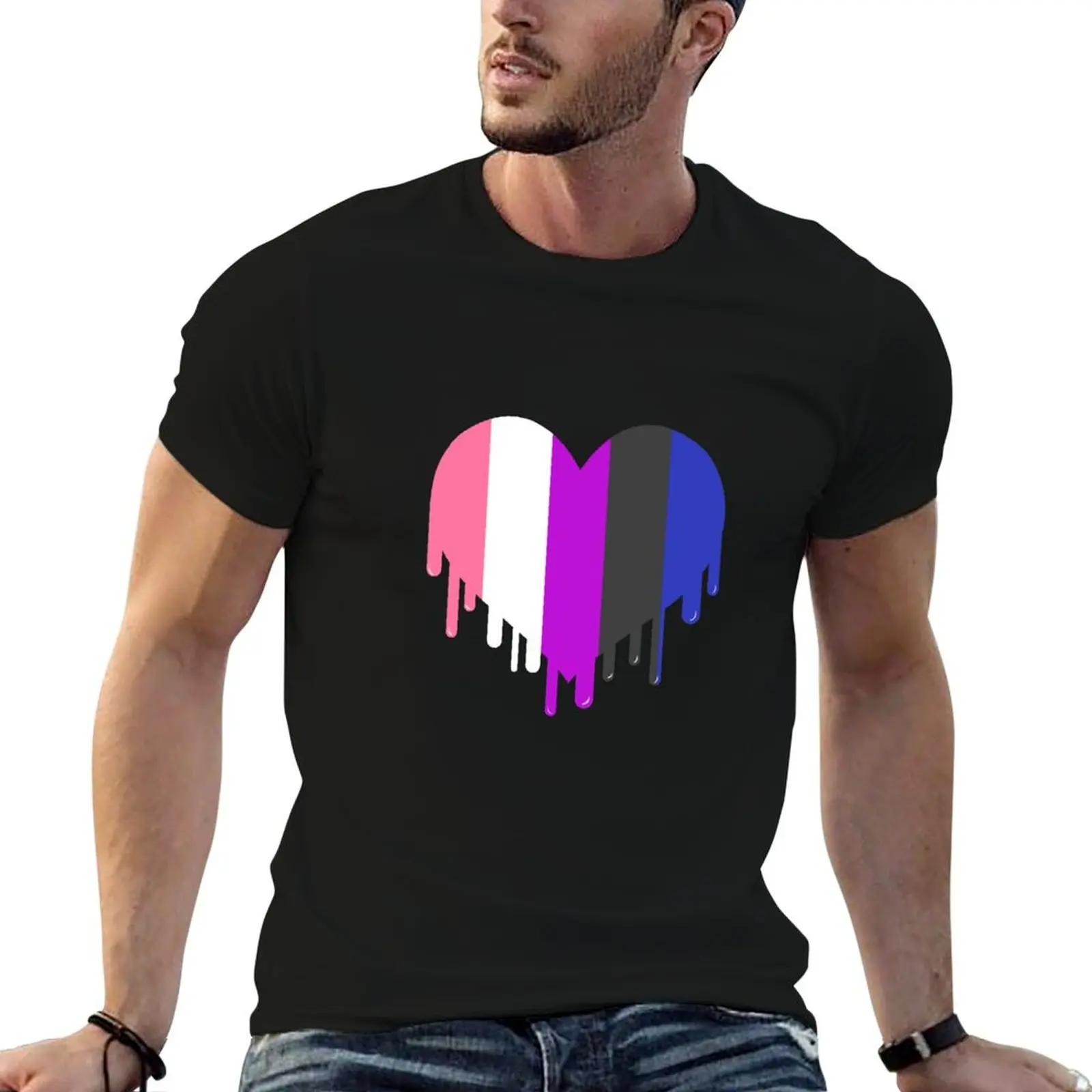 Dripping Genderfluid Heart Genderfluid Pride T-Shirt aesthetic clothes graphics korean fashion mens t shirts