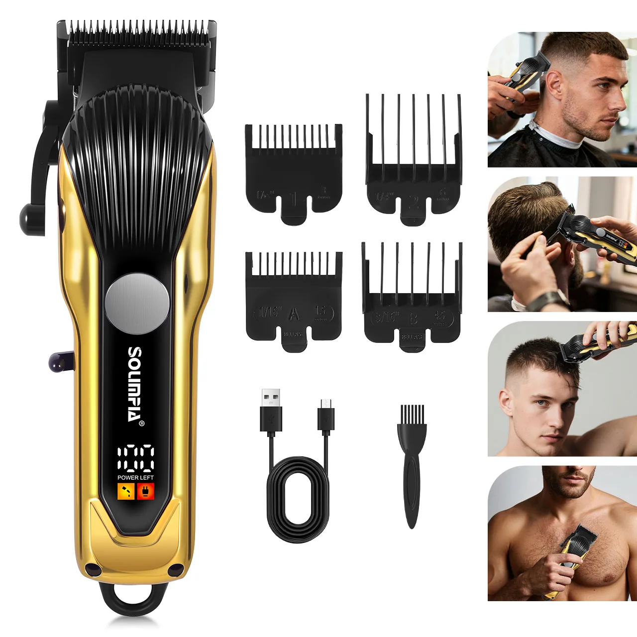 SOLIMPIA Electric Hair Clipper Men LCD Digital Display Rechargeable Barber Shop Haircut Machine Adjustable Distance Hair Trimmer