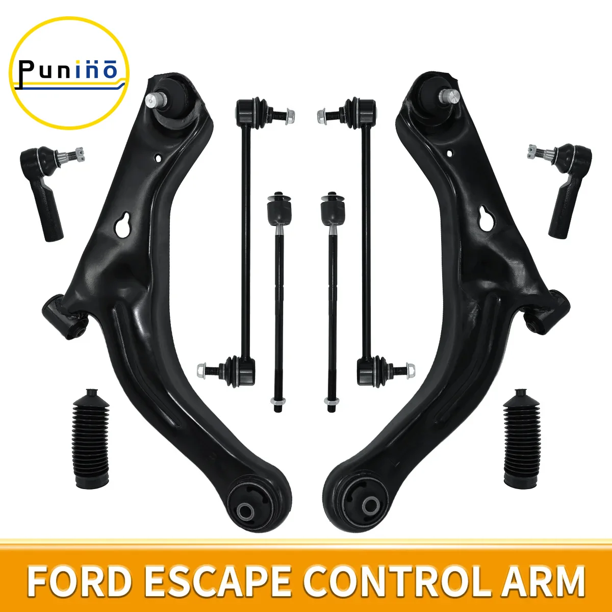 Punino 10pcs Front Lower Control Arm Stabilizer Links Tie Rod Ends Kit for Ford Escape Mazda Tribute Mercury 2010 2011 2012