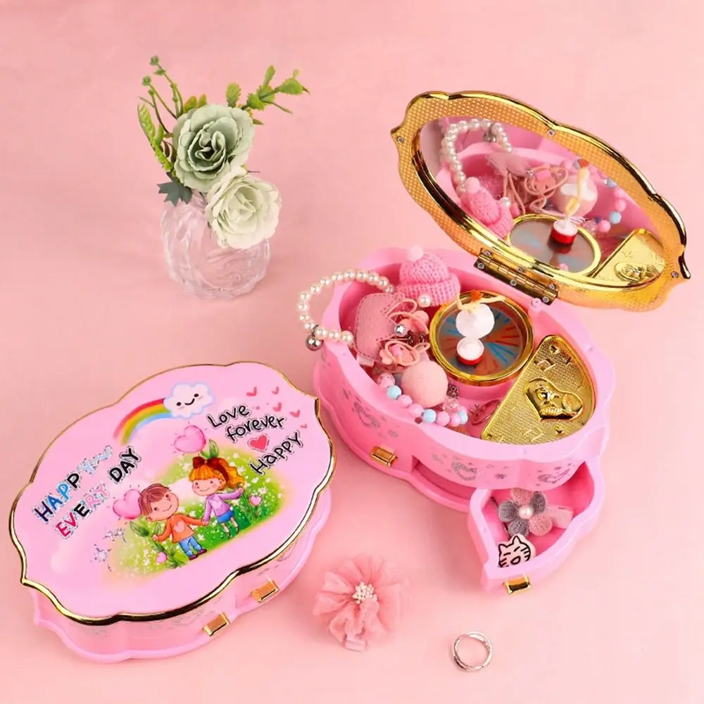 

Style Random Girl's Heart Pink Flip Music Box Cartoon Exquisite Dancing Girl Music Box Cute Princess Jewelry Box Desktop