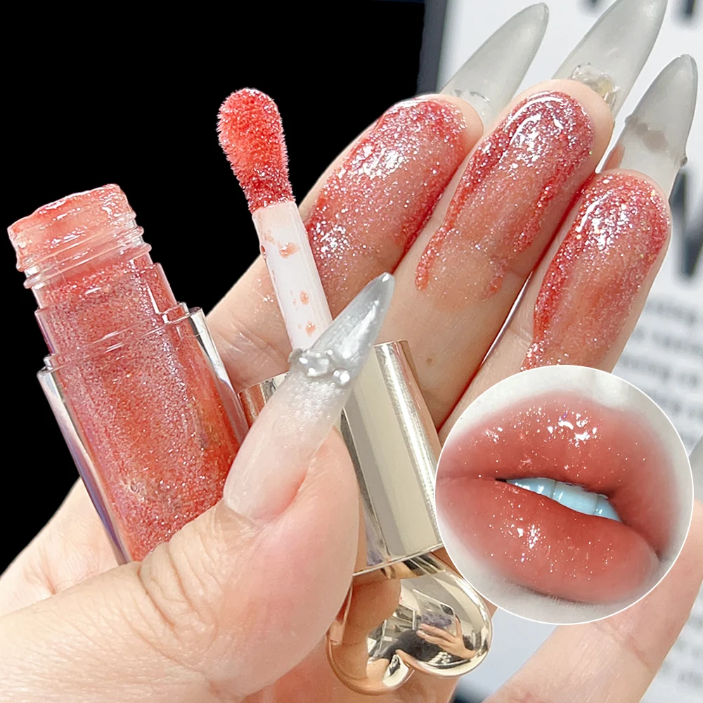 Lucidalabbra Idratante Scintillante con Glitter, Lunga Durata, Impermeabile, Effetto Brillante, Rossetto Liquido Effetto Acqua, Cosmetici per Labbra Sexy