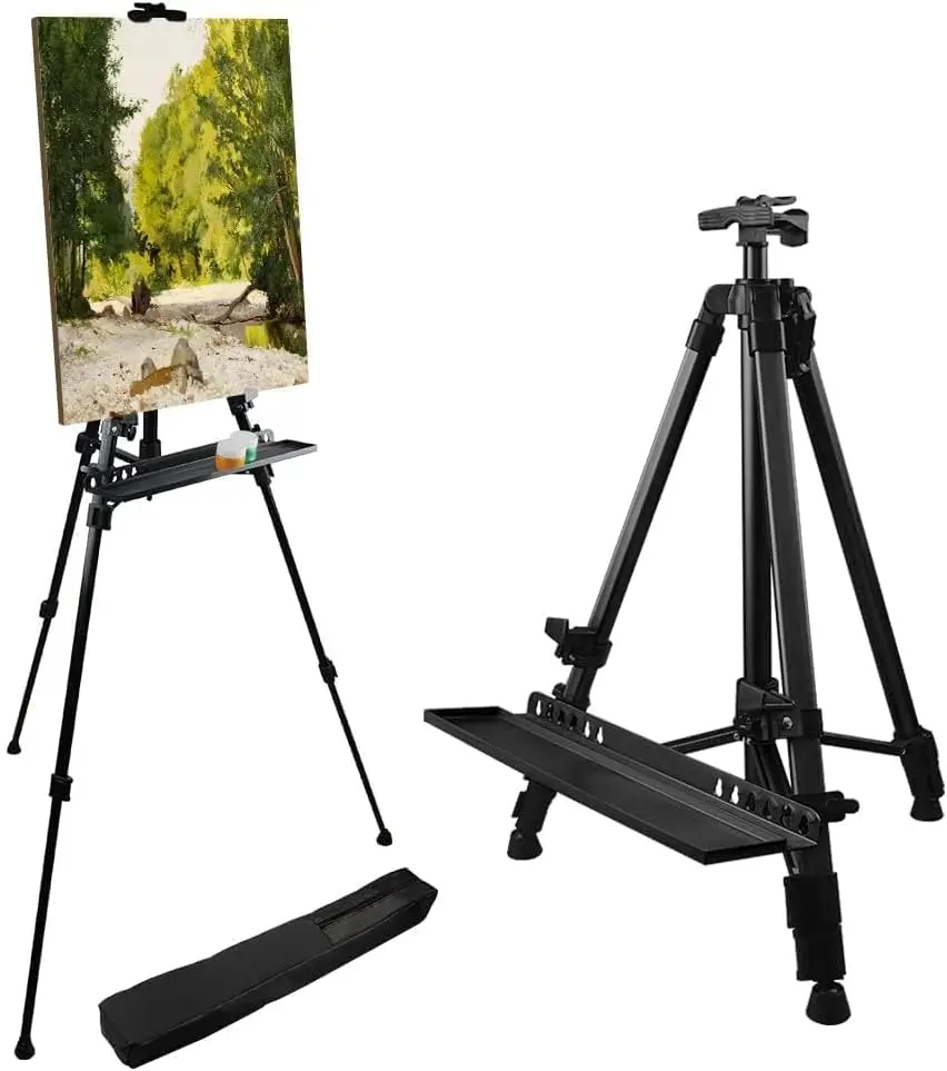 

Art Easel Stand for Painting and Display - Aluminum Tripod Adjustable from 21 to 61 Inches with Paintbrush Tray for Artists