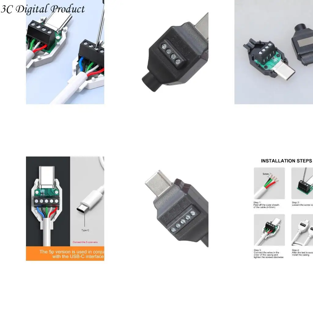 

Lightweight USB Type C Male Connector Plug Adapter Support 480Mbps Data Transfer and 65W Charging 5Pin/4Pin Converter Q84A