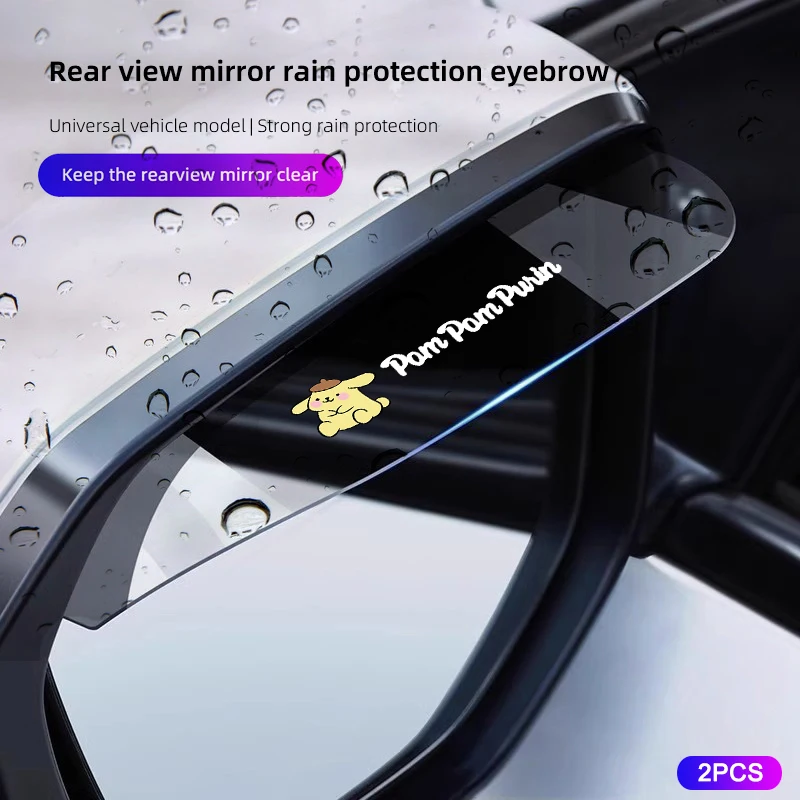 

Sanrio PomPomPurin Car Rearview Mirror Rain Eyebrow Stickers Rainproof Cover Accessories For BMW Mercedes Benz Land Rover Skoda