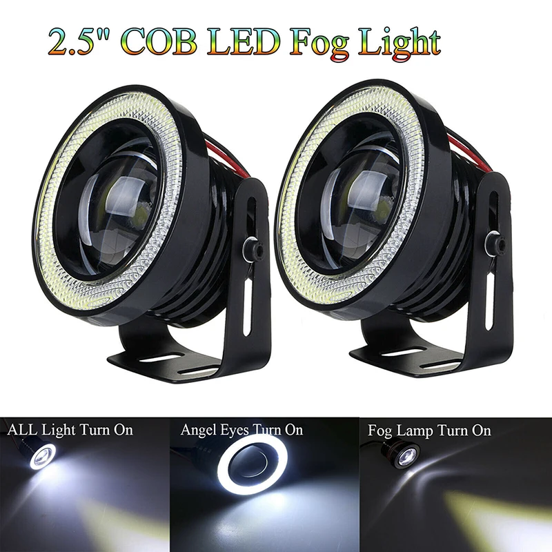 1 Pcs 15W 6000K Car White COB LED Projector Angel Eyes Blue Ring DRL Fog Light Lamp 2.5