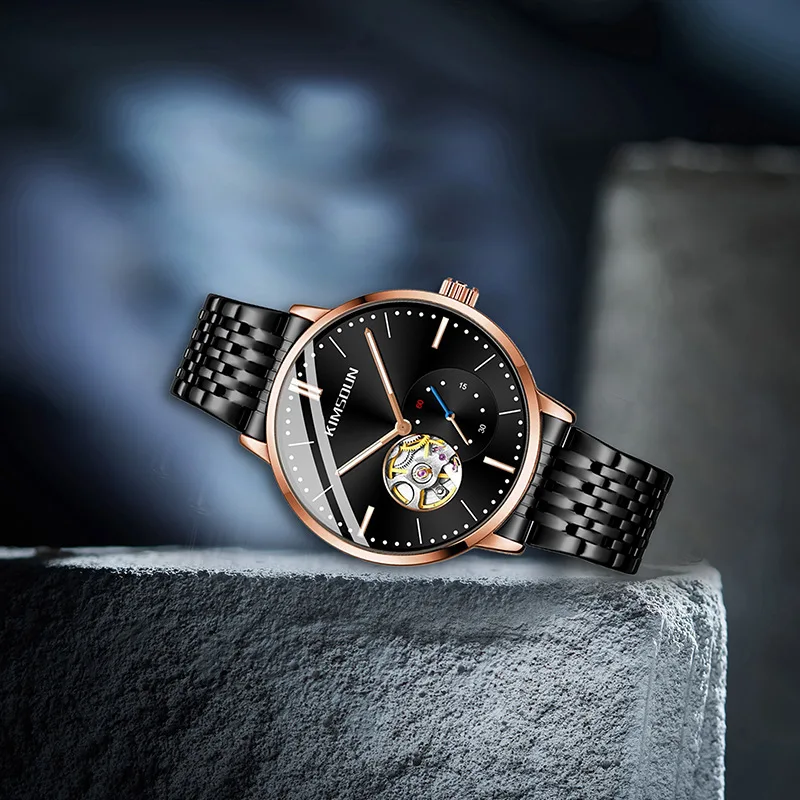 Hollow-Flywheel Fashion Steel-Band Watch – Luminous, Waterproof, Automatic Mechanical Men’s Timepiece