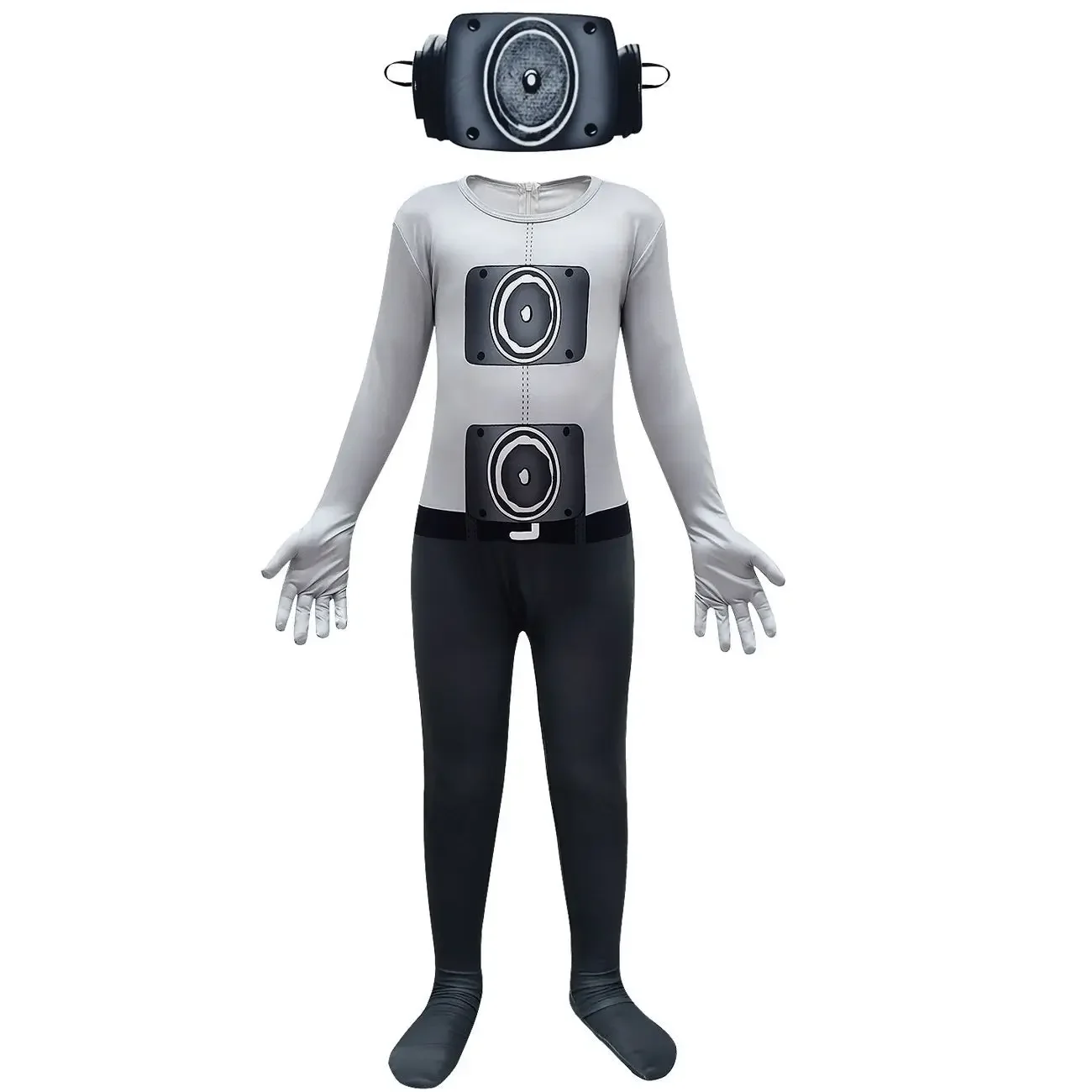 Kids Boys Anime Toilet Speakerman Cameraman TVman Jumpsuit with Gloves Mask Set Outfit Role Play Halloween Cosplay Costume