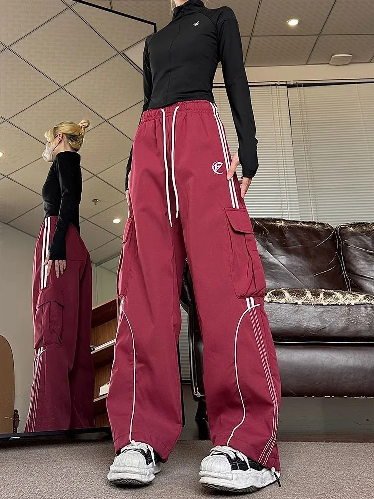 Zoki Hip Hop Vintage Y2K Cargo Pants Women Fall Streetwear American Straight Trousers Bf Oversize Loose Harajuku Casual Pants