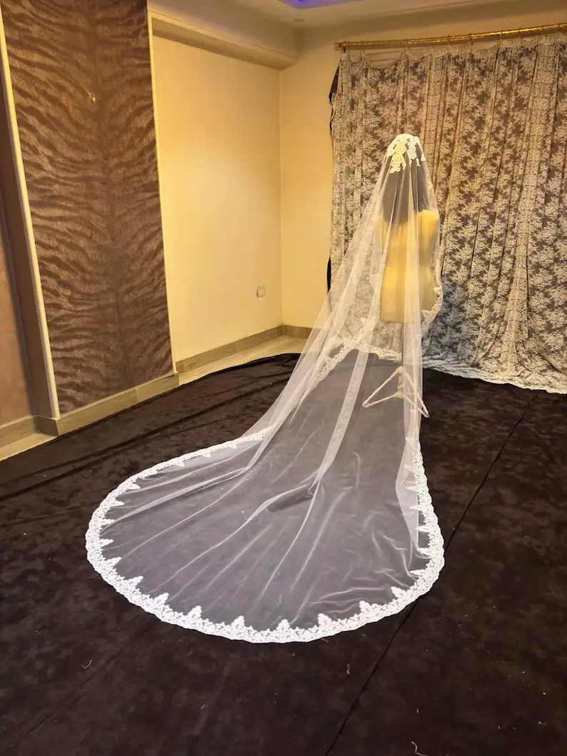 كاتدرائية الحجاب الدانتيل طرحة الزفاف الأبيض الزفاف كيب اليدوية لوازم الزفاف اكسسوارات الزفاف أغطية الرأس