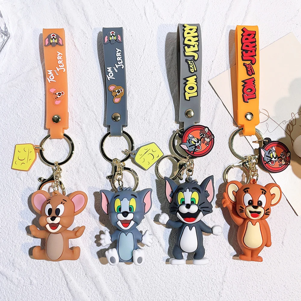 Tom and Jerry Anime Cartoon Ornament Keychain Car Key Bag Pendant Cute Cat And Mouse Action Doll Collectibles Kids Gift Toys