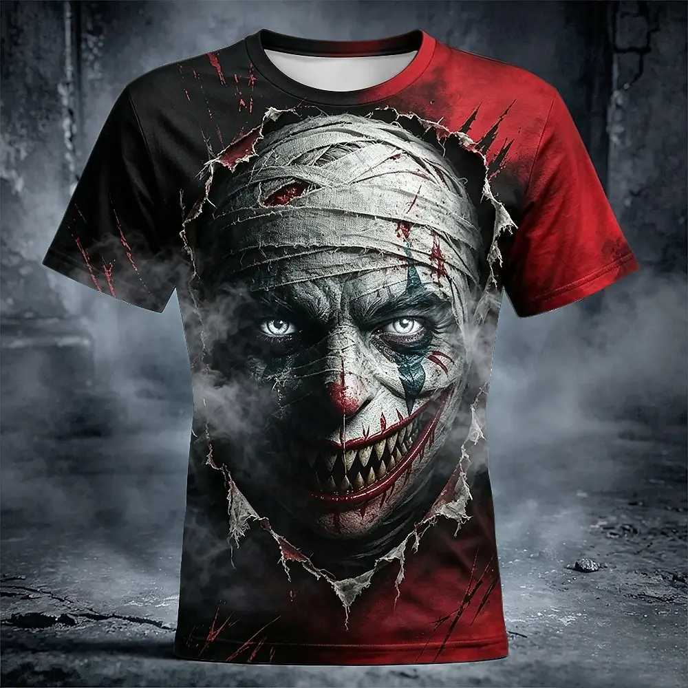Halloween Men's Optical Terrifying Graphics T-Shirt Short Sleeve T shirt Crew Neck Shirt Horror Club Party Street clothing tops