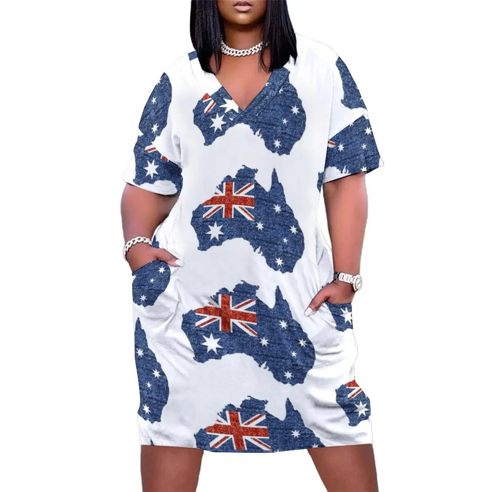 

sequin print australian flag Loose Pocket Dress long sleeve dresses summer women"s dress 2024 Clothing female women long dresses