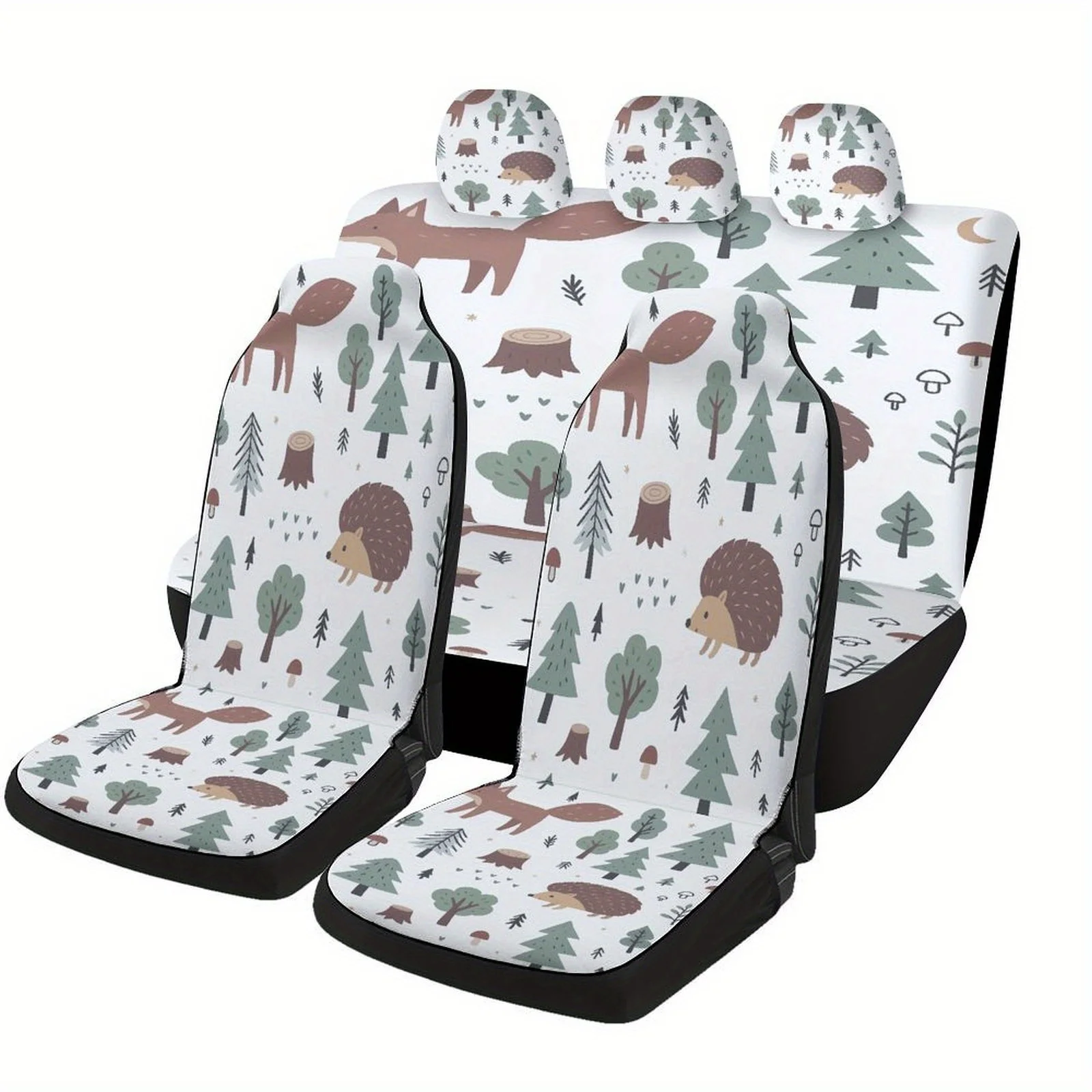 

Forest Animals Pattern Themed Car Seat Cover Set For Most Cars, Trendy Novelty Car Seat Protector Covers Full Set, Universal Car