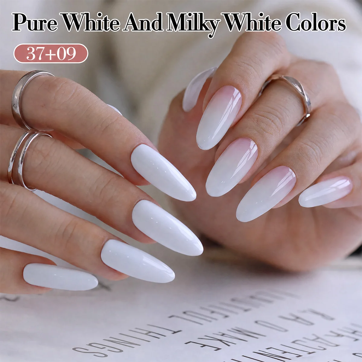 Milky white and pure white nail gel 2-piece set, 7ml per bottle, art salon set, wedding party nail decoration, the preferred choice for girls and women's holiday nail art, Halloween nail art/New Year nail art/Christmas nail art