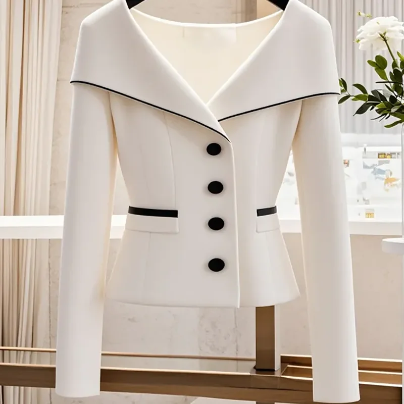 2024 Wiosna Jesień Nowa Szykowna Kurtka Casualowa Damska Odzież wierzchnia Moda Slim Wysokiej klasy Jednorzędowe Kurtki z Długim Rękawem