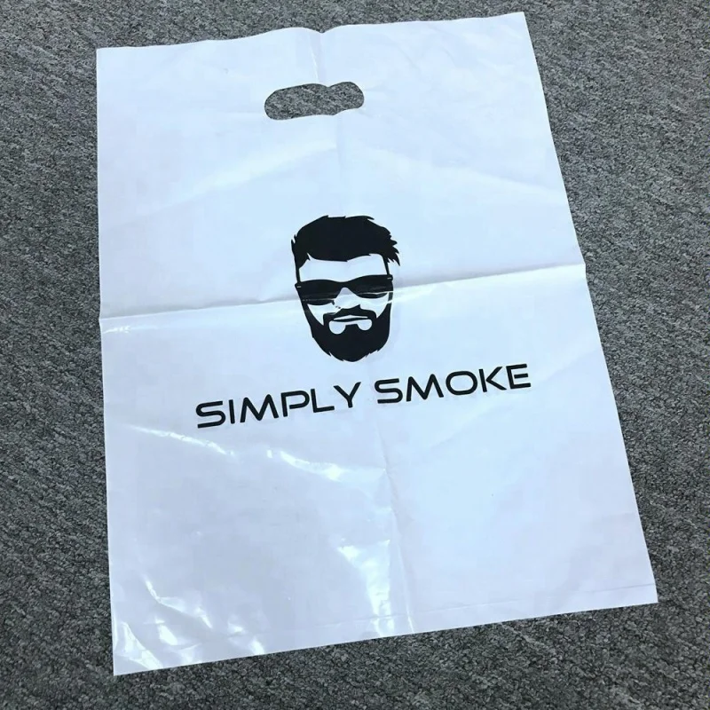 Producto personalizado, diseño de logotipo personalizado, bolsa de plástico con asa troquelada LDPE impresa