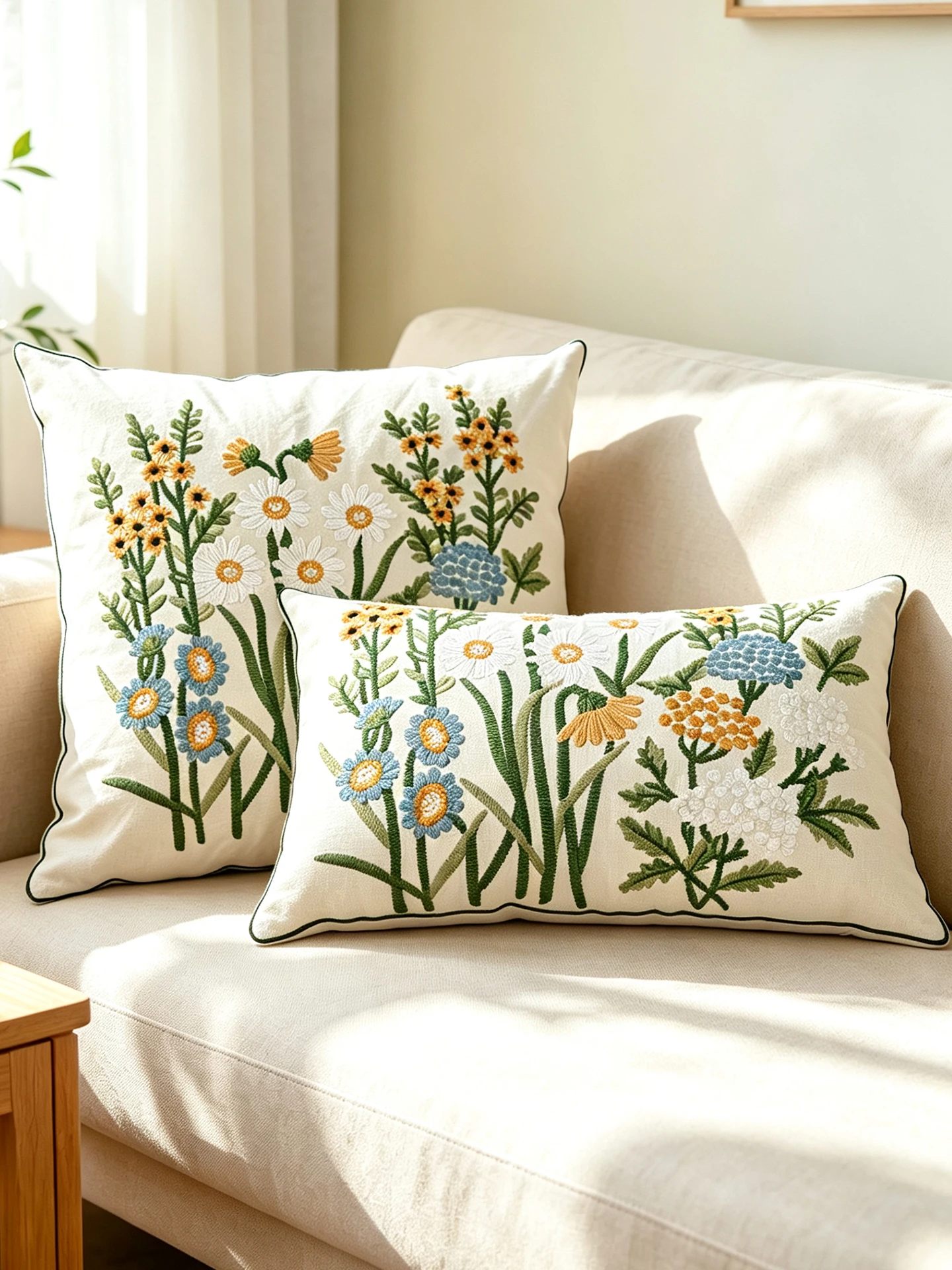 1PC Country Floral Embroidery Cushion Cover Machine Washable No Pillow Insert Suitable for Various Rooms Four Seasons Use