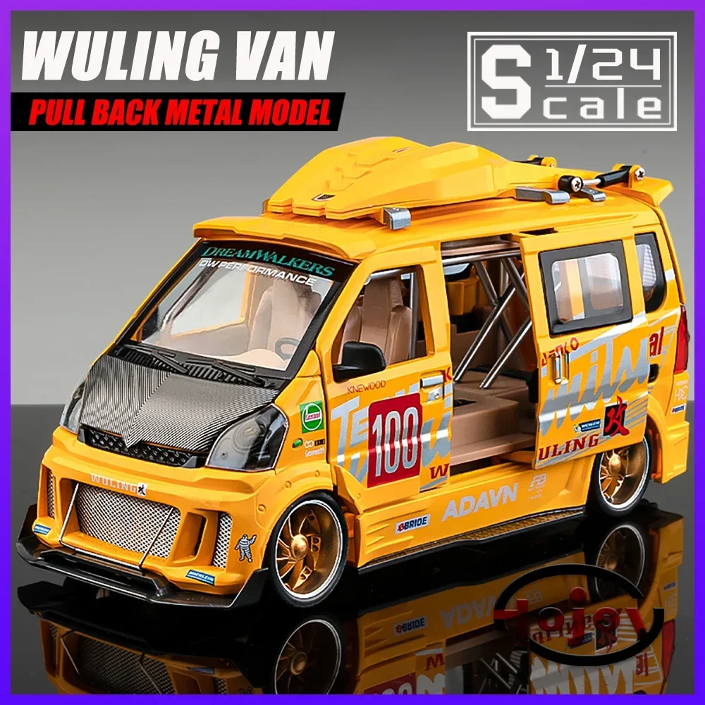 

1/24 Modified Version Wuling Van Diecast Alloy Car Model for Boys Kids Toy Vehicles Sound Light gift boy girl friend